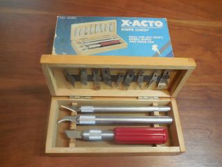 Vintage X - Acto 1977 Knife Chest No.  5082,  Knife Set,  Wooden Box,  Outer Box