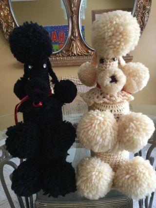 Vintage Poodle Bottle Crocheted Sweater Covers Set Of 2 Black And White