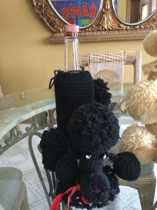 Vintage Poodle Bottle Crocheted Sweater Covers Set Of 2 Black And White 8