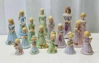 Enesco Growing Up Blonde Birthday Girls Porcelain Ceramic Figurine Set 1 - 16 Year