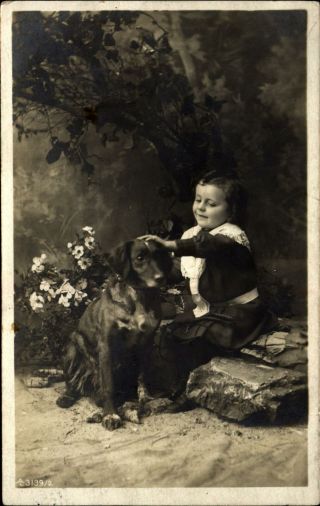 Austria Rppc Real Photo 1912 Little Boy Or Girl With Dog Retriever?