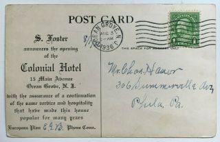 1936 NJ Postcard Ocean Grove The Colonial Hotel advertising 15 Main Ave Monmouth 2