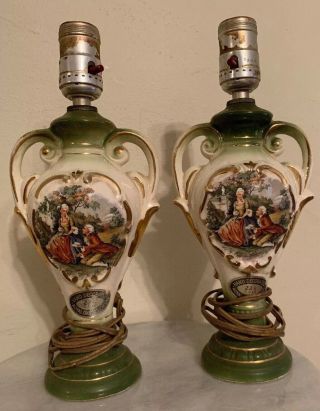Vintage Pair Royal Oxford Victorian Style China Lamp,  Hand Decorated,  S