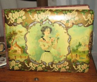 Antique Large Victorian Celluloid Photo Album Lovely Lady & Vignettes