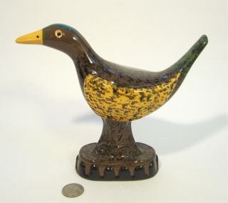 James Seagreaves Jcs Signed Pa Redware Folk Art Pottery Brown 8 " Bird Figurine