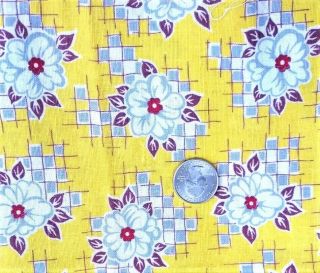 Floral On Bright Yellow Vtg Feedsack Cotton Fabric Quilt Sewing Doll 38 " X 49 "