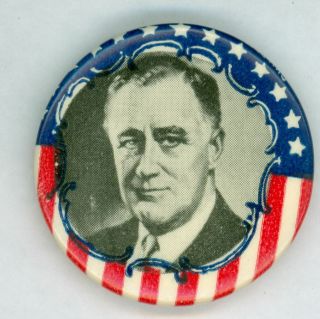 1940 President Franklin Roosevelt Fdr Pinback Button Red White Blue Flag Motif