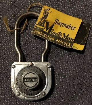 Nos Vintage " Slaymaker Combination Pad Lock " W Tag Combination