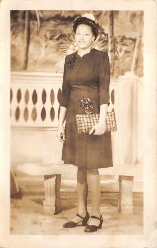 Rppc Woman Shoes Purse Black Americana Real Photo Postcard (1940s)