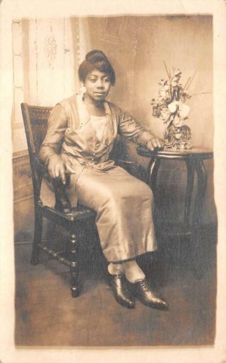 Rppc Woman Black Americana Studio Real Photo Postcard (c.  1920s)