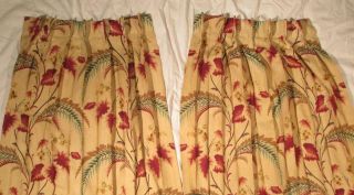 Pair Vintage Barkcloth Floral Curtains Fabric Two Panels 82” long Drapes 3