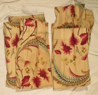 Pair Vintage Barkcloth Floral Curtains Fabric Two Panels 82” long Drapes 8