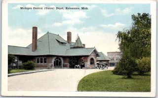 Kalamazoo,  Mi Postcard " Michigan Central (union) Depot " Train Station C1930s
