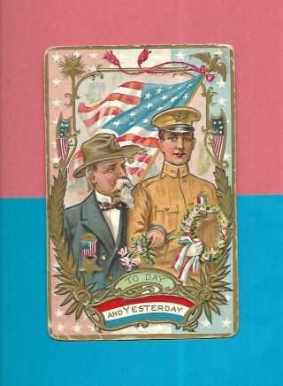 Wwi Officer,  Civil War Vet On Colorful Memorial Day Vintage Patriotic Postcard