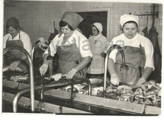1970s Three Women Workers Fish Processing Factory Soviet Types Vintage Photo