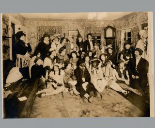 Antique Photo All Women Halloween Party 2 Witches 2 Blackface Flapper Black Cat