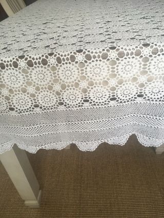 Vintage White Cotton Crocheted Lace Tablecloth 98x64 3