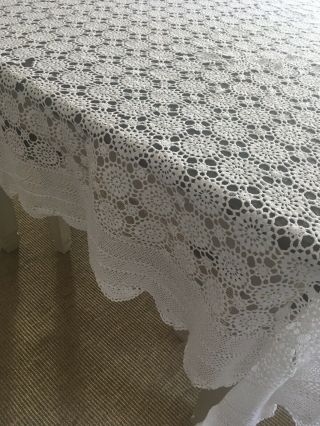 Vintage White Cotton Crocheted Lace Tablecloth 98x64 4
