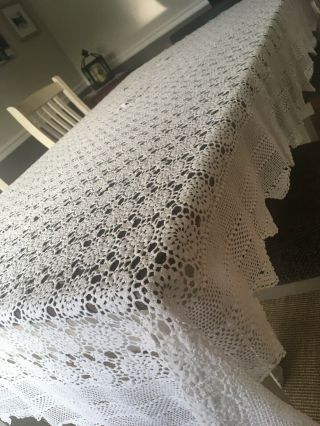 Vintage White Cotton Crocheted Lace Tablecloth 98x64 5