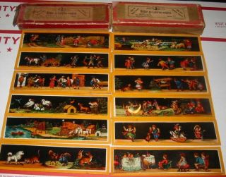 12 Slides 1901 & 8 - 2 Set Of 6 Whimsical Magic Lantern Serie 3 & 11 German