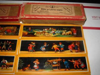 12 SLIDES 1901 & 8 - 2 set of 6 whimsical Magic Lantern SERIE 3 & 11 GERMAN 4