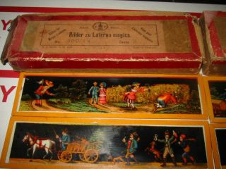12 SLIDES 1901 & 8 - 2 set of 6 whimsical Magic Lantern SERIE 3 & 11 GERMAN 7