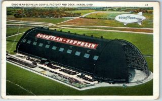 1930s Akron,  Ohio Postcard Goodyear Zeppelin Corp 