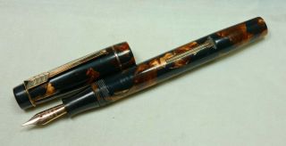 The Croxley Fountain Pen.  Brown/black.  Medium Stub Nib,  Some Flex.  1940s.  G/vgwc