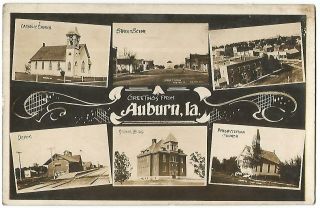 Auburn Iowa Ia (sac County) Multi - View With Railroad Depot Station Rppc 1910