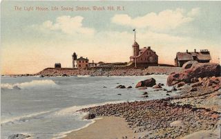 Lighthouse Life Saving Station Watch Hill Rhode Island 1910c Postcard