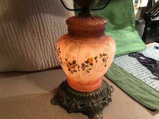 Mid - Century Modern HAND PAINTED FLORAL HURRICANE LAMP Blue Daises & Roses 4