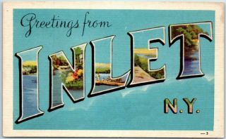 1940s " Greetings From Inlet " York Large Letter Postcard Dexter Linen