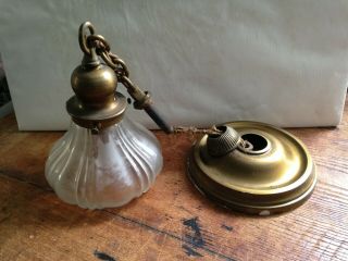 Vintage Brass Plated Hanging Ceiling Light Fixture & Frosted Glass Shade