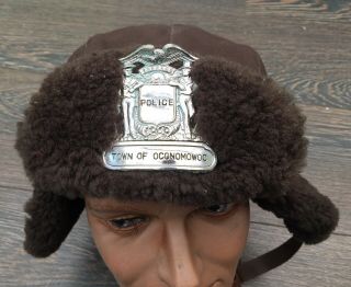 Very Old Obsolete Oconomowoc Police,  Wisconsin Hat With Badge