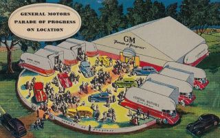 Vintage Postcard - General Motors Parade Of Progress On Location - Buses/cars
