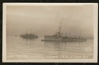 1918 Orkney Hms Raider Guarding German T.  B.  D,  S At Scapa Real Photo Postcard Navy