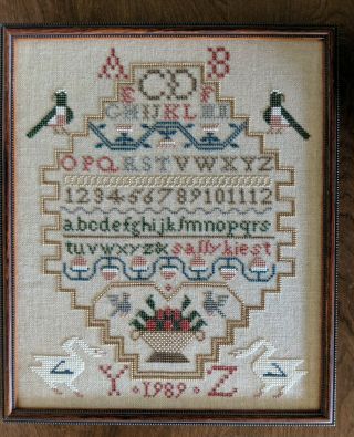 1989 Completed Cross Stitch Alphabet/numbers Sampler W/frame No Glass
