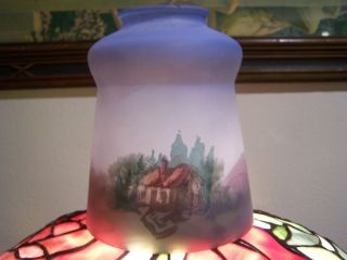Antique Reverse Painted Windmill & House Lamp Shade For 2 Inch Fitter VGC 2