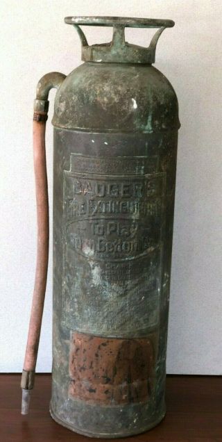 Antique Badgers Copper Fire Extinguisher Brass B - 2 Barn Find