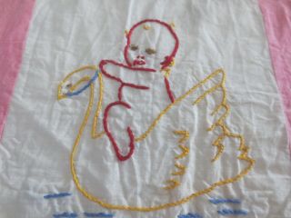 Vintage HAND EMBROIDERED BABY CRIB Fine Cotton QUILT TOP - 32 