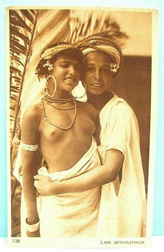 L&l No.  132 " Les Amoureux " Oriental Nude Women 1920 Rppc French Postcard