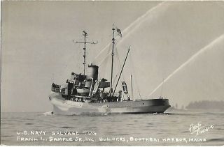 Vintage Real Photo Postcard U.  S.  Navy Salvage Tug Bar Harbor Me