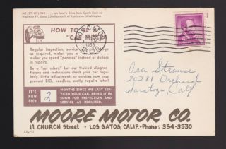 1965 postmark Mount ST Helens WA Postcard Ad for Moore Motor Co Los Gatos CA 2
