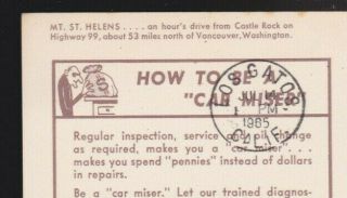 1965 postmark Mount ST Helens WA Postcard Ad for Moore Motor Co Los Gatos CA 3
