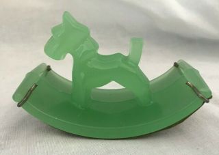 Vintage Jadite Green Rocking Scottie Terrier Dog Glass Ink Blotter Jadeite Clips