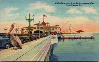 Postcard Fl Florida St Petersburg Recreation Pier Pelican Posted 1946