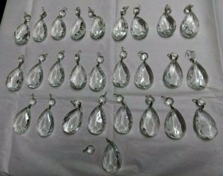 Vintage 26 2 - 3/4 " Clear Crystal Glass Tear Drop Prisms With Octagon Top Prism