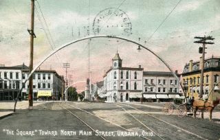 1908 Postcard " The Square " Toward North Main Street,  Urbana,  Ohio