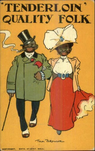 Black Americana Fancy Coupld Man Smoking Cigar Tom Browne Postcard