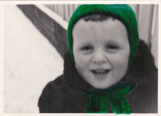 1953 Cute Little Baby Boy In Hat Old Hand Tinted Russian Soviet Photo